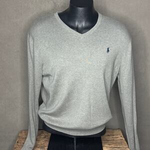 Polo Ralph Lauren Gray Pima Cotton V-Neck Sweater Mens Large
